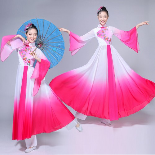 women White fairy folk traditional dancing dresses women's female competition stage performance ancient yangko dancing costumes